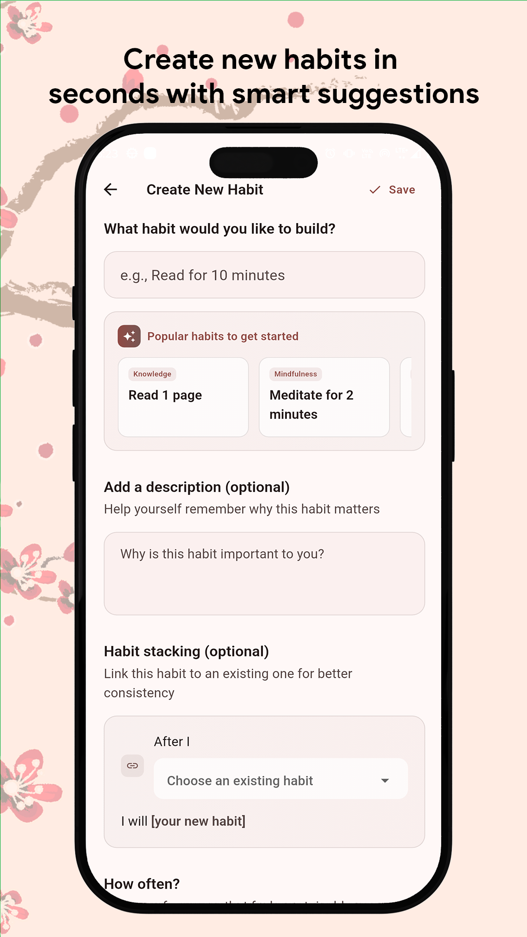 Kaizen Create Habits Screen